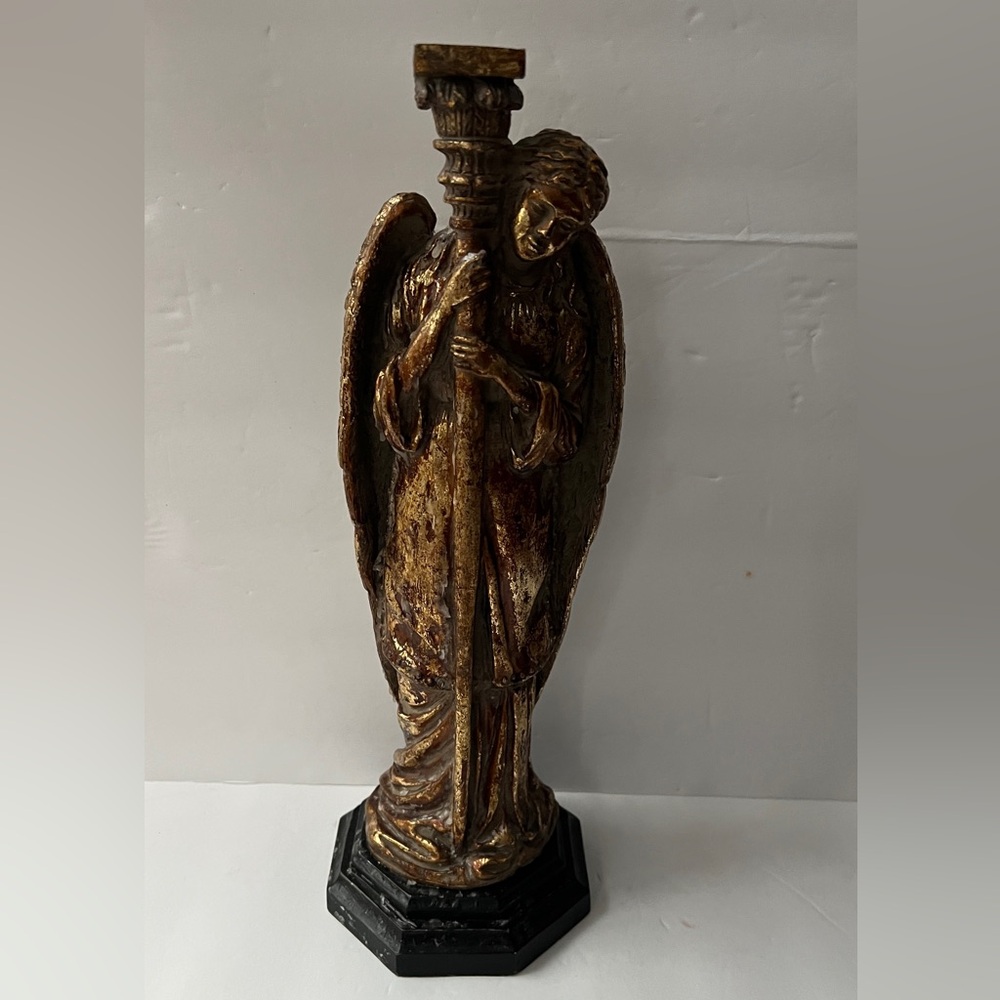 Vintage Guardian Angel Candle Holder Gold Leaf, Bombay Company Heavy